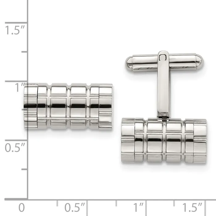 Bracelets TreasureFineJewelers Chisel Stainless Steel Polished Grooved Cylinder Cufflinks