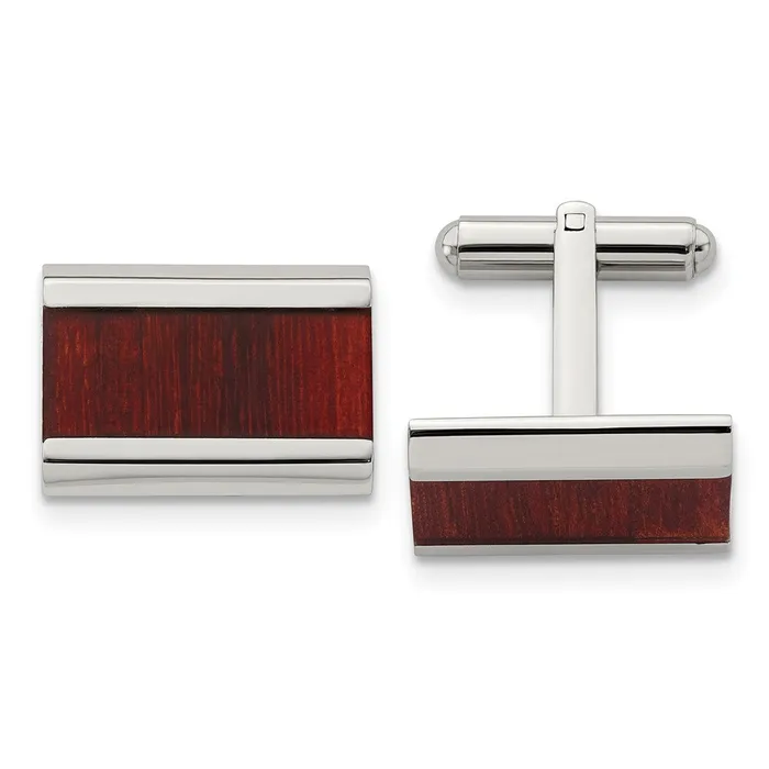 Bracelets TreasureFineJewelers Chisel Stainless Steel Polished Red Koa Wood Inlay Rectangle Cufflinks Bracelets TreasureFineJewelers Chisel Stainless Steel Polished Red Koa Wood Inlay Rectangle Cufflinks