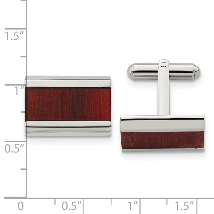 Bracelets TreasureFineJewelers Chisel Stainless Steel Polished Red Koa Wood Inlay Rectangle Cufflinks