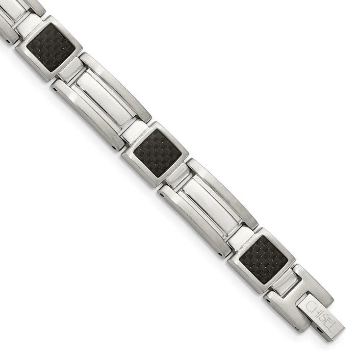 Bracelets TreasureFineJewelers Chisel Stainless Steel Polished with Black Carbon Fiber Inlay 875 inch Link Bracelet Bracelets TreasureFineJewelers Chisel Stainless Steel Polished with Black Carbon Fiber Inlay 875 inch Link Bracelet
