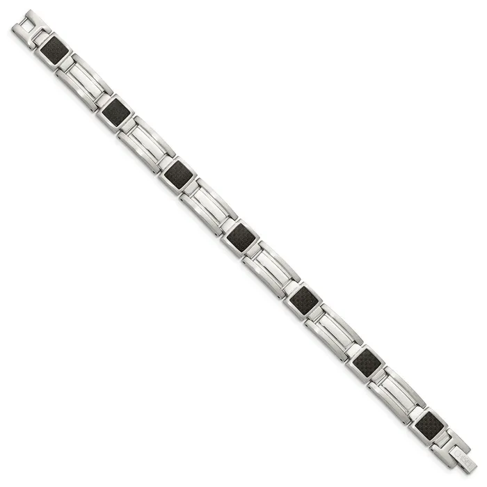 Bracelets TreasureFineJewelers Chisel Stainless Steel Polished with Black Carbon Fiber Inlay 875 inch Link Bracelet