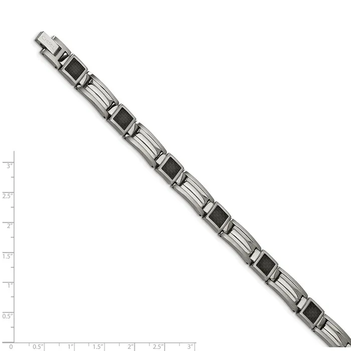 Bracelets TreasureFineJewelers Chisel Stainless Steel Polished with Black Carbon Fiber Inlay 875 inch Link Bracelet
