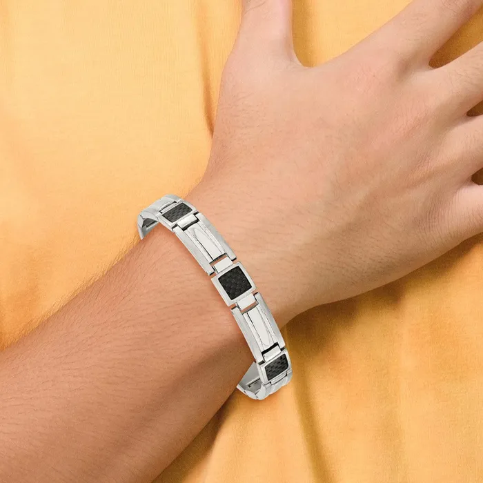 Bracelets TreasureFineJewelers Chisel Stainless Steel Polished with Black Carbon Fiber Inlay 875 inch Link Bracelet