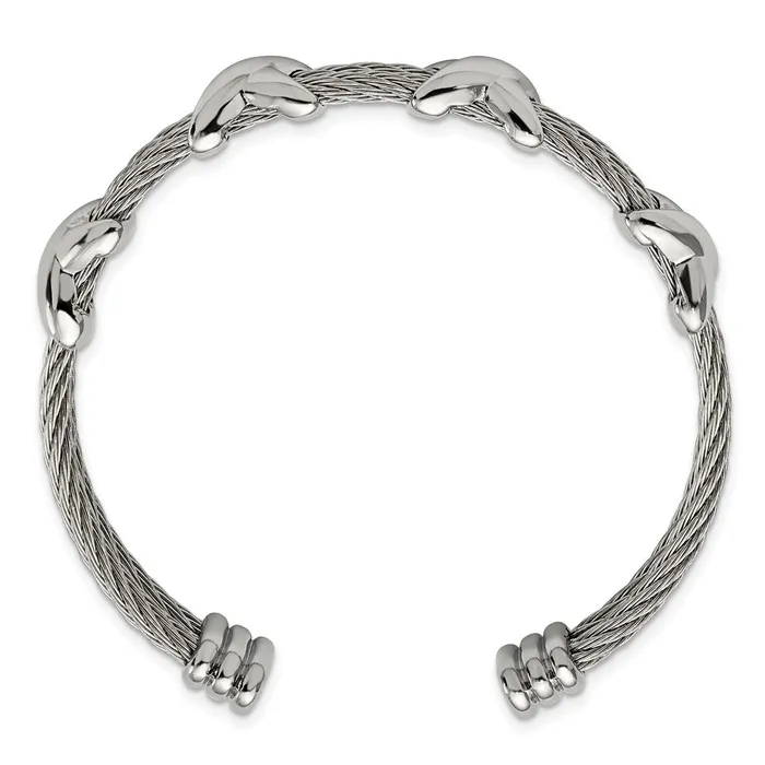 Bracelets TreasureFineJewelers Stainless Steel Polished Cable Cuff Bangle