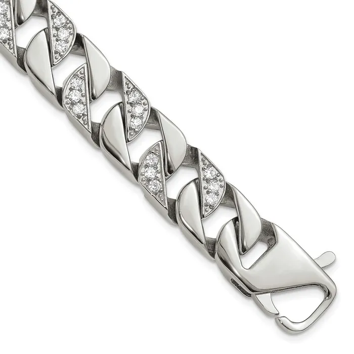 Bracelets TreasureFineJewelers Stainless Steel Polished with CZ 85in Bracelet