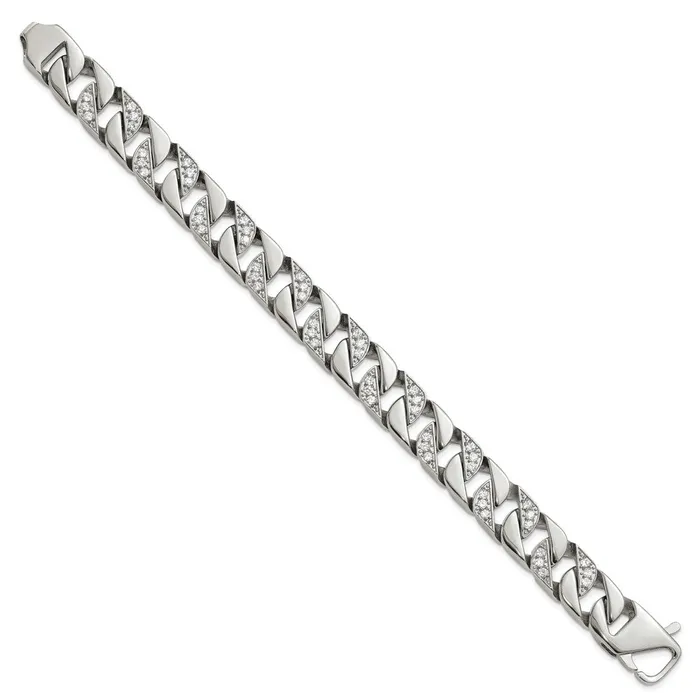 Bracelets TreasureFineJewelers Stainless Steel Polished with CZ 85in Bracelet