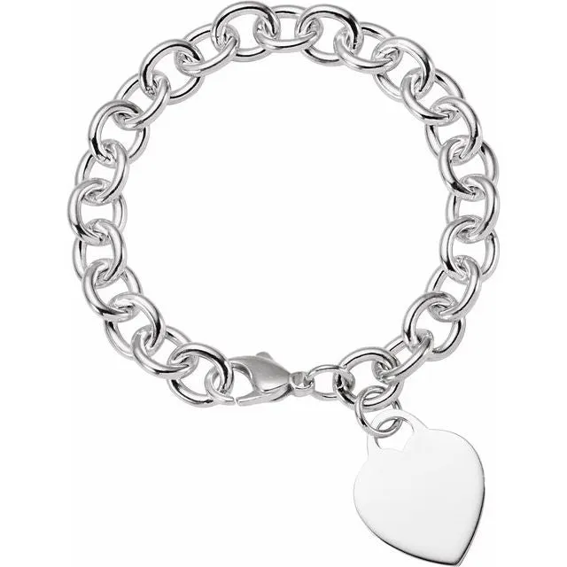 Bracelets TreasureFineJewelers Sterling Silver Heart Charm 75 Bracelet