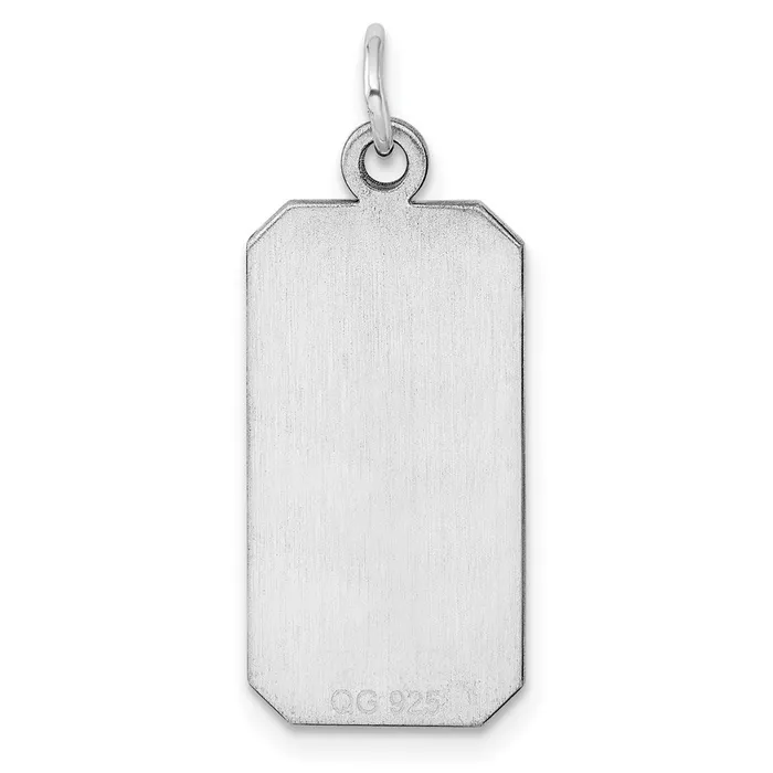 Charm Necklaces SS Rhplt Engraveable Rectangle Polished FrontSatin Back Disc Charm TreasureFineJewelers