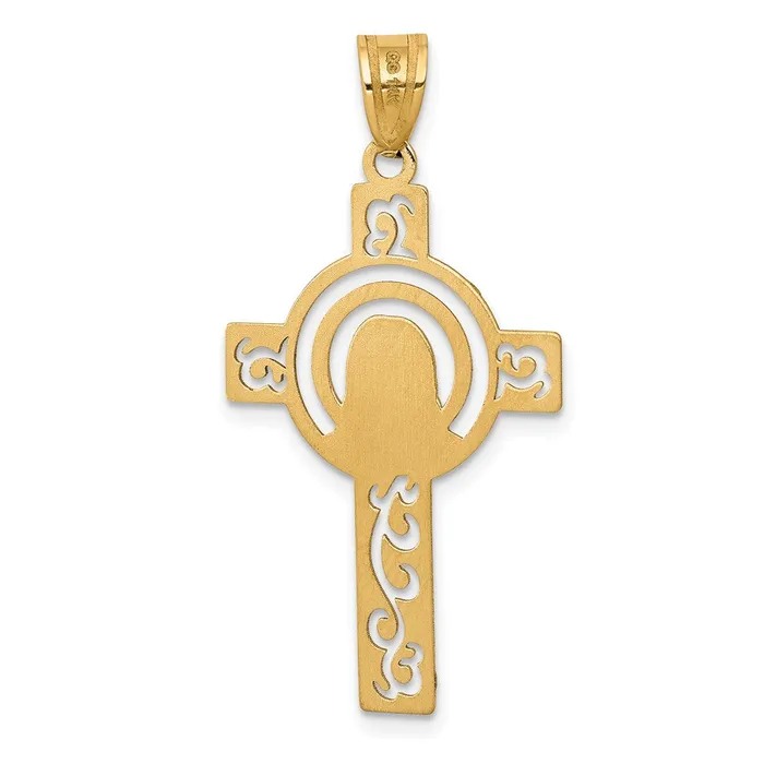 Charm Necklaces TreasureFineJewelers 14k Yellow Gold Laser Cut Jesus Face Cross Charm