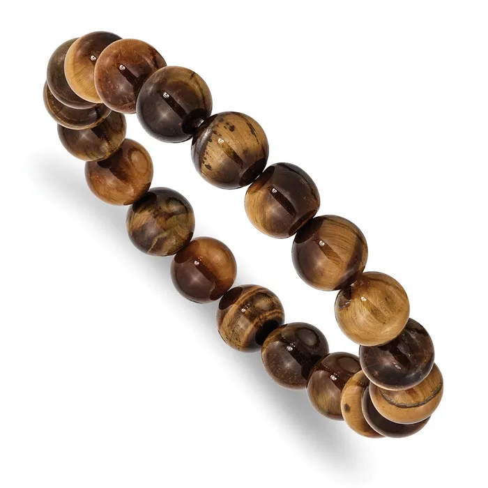 Chisel 10mm Yellow Tigers Eye Agate Beaded Stretch Bracelet TreasureFineJewelers Bracelets Chisel 10mm Yellow Tigers Eye Agate Beaded Stretch Bracelet TreasureFineJewelers Bracelets