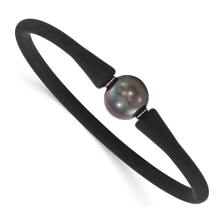 Chisel Stainless Steel 1112mm Black Freshwater Cultured Pearl Black Silicone Bracelet with Hidden Clasp TreasureFineJewelers Bracelets Chisel Stainless Steel 1112mm Black Freshwater Cultured Pearl Black Silicone Bracelet with Hidden Clasp TreasureFineJewelers Bracelets