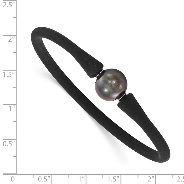 Chisel Stainless Steel 1112mm Black Freshwater Cultured Pearl Black Silicone Bracelet with Hidden Clasp TreasureFineJewelers Bracelets