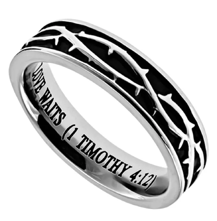Crown Of Thorns True Love Waits Ring Stainless Steel Christian Bible Verse North Arrow Shop Rings Crown Of Thorns True Love Waits Ring Stainless Steel Christian Bible Verse North Arrow Shop Rings