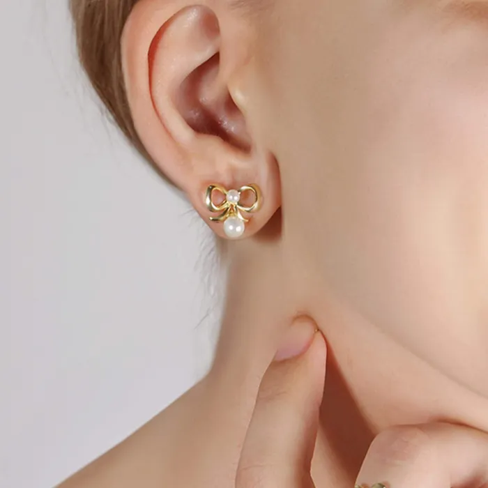 Earrings Trendolla Jewelry Coquette Charm Classic Bow Ring Bracelet Necklace Delicate Stud Earrings Set designed by Katie