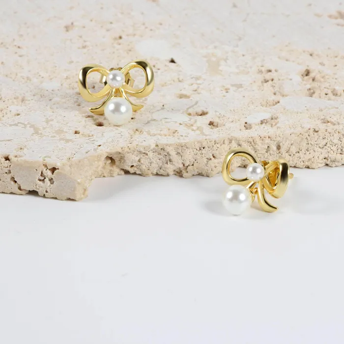 Earrings Trendolla Jewelry Coquette Charm Classic Bow Ring Bracelet Necklace Delicate Stud Earrings Set designed by Katie