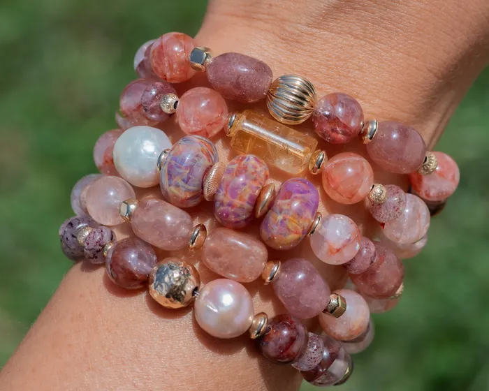 Hematoid Quartz Strawberry Quartz Beaded Bracelet Vida Jewelry Designs Bracelets
