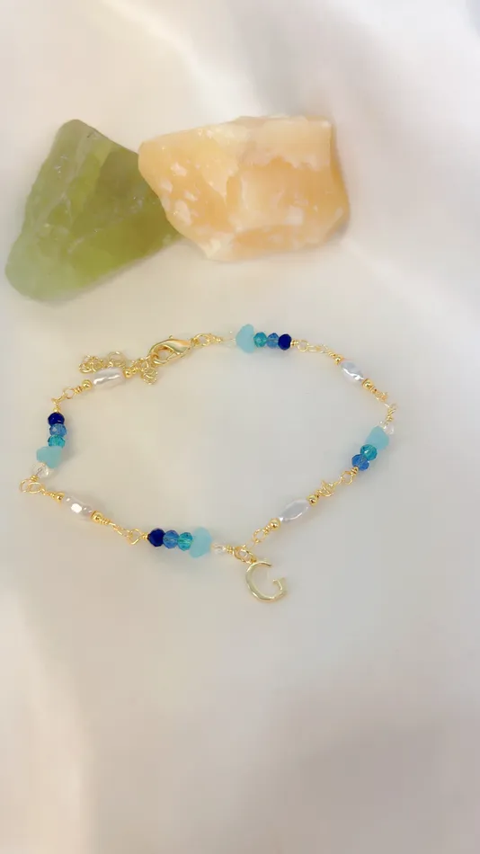 MP Jewelry Bracelets Initial Gold Aqua Bracelet