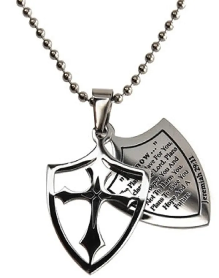 Necklaces North Arrow Shop I Know Necklace Two Piece Cross Shield with Bible Verse Stainless Steel Ball Chain