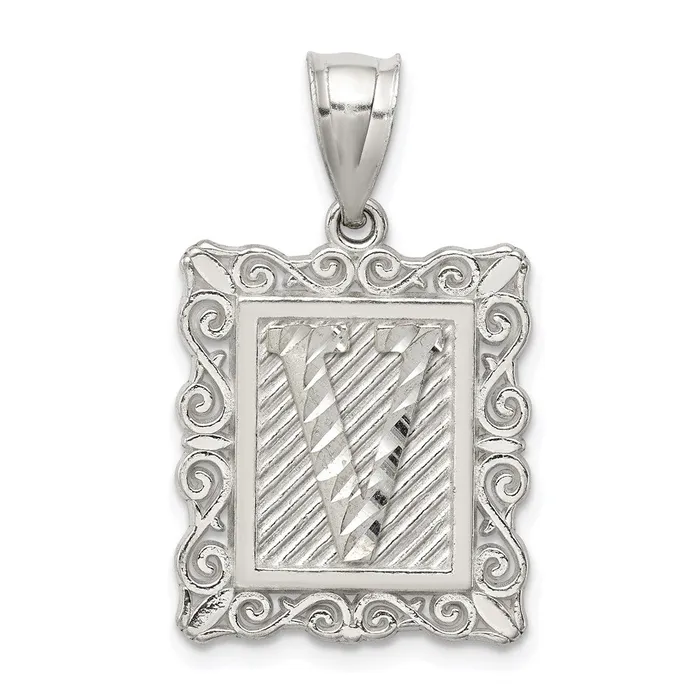 Necklaces Sterling Silver Square Diamondcut Letter V Initial Pendant TreasureFineJewelers
