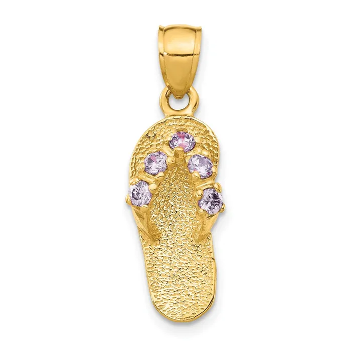 Necklaces TreasureFineJewelers 14k 3D FebruaryCZ Birthstone Flip Flop Pendant