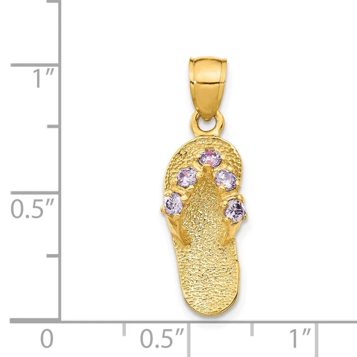 Necklaces TreasureFineJewelers 14k 3D FebruaryCZ Birthstone Flip Flop Pendant