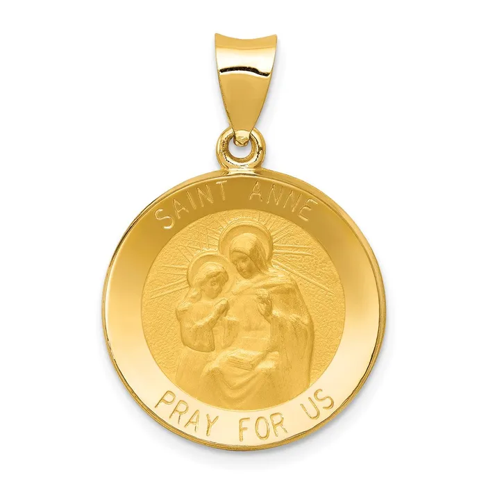 Necklaces TreasureFineJewelers 14k Yellow Gold Polished and Satin St Anne Medal Hollow Pendant