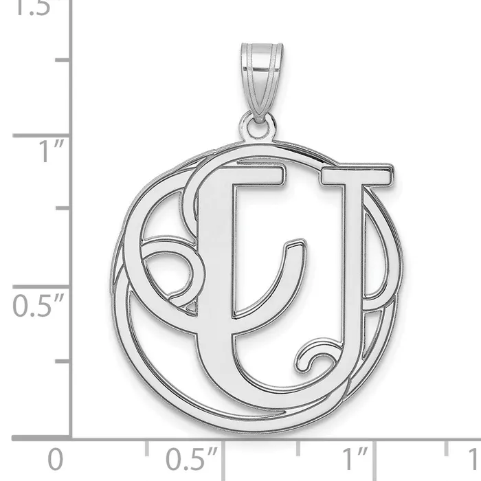 Necklaces TreasureFineJewelers Large Sterling Silver Rhodiumplated Fancy Script Letter U Initial Pendant