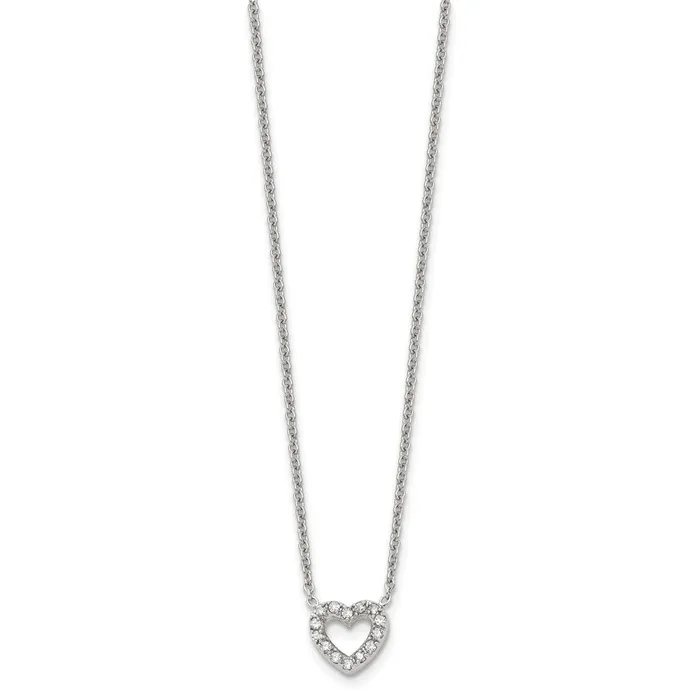 Necklaces TreasureFineJewelers Stainless Steel Polished wCZ Heart 18in Necklace