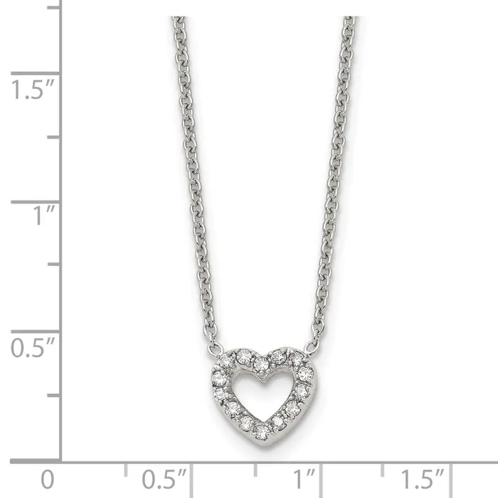 Necklaces TreasureFineJewelers Stainless Steel Polished wCZ Heart 18in Necklace