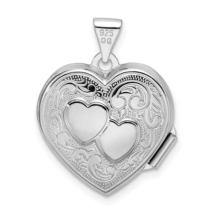 Necklaces TreasureFineJewelers Sterling Silver Rhodplated 2Heart Design Reversible 18mm Heart Locket
