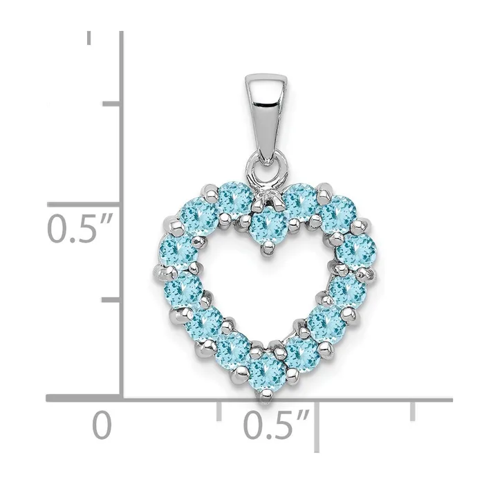 Necklaces TreasureFineJewelers Sterling Silver Rhodium Light Swiss Blue Topaz Heart Pendant