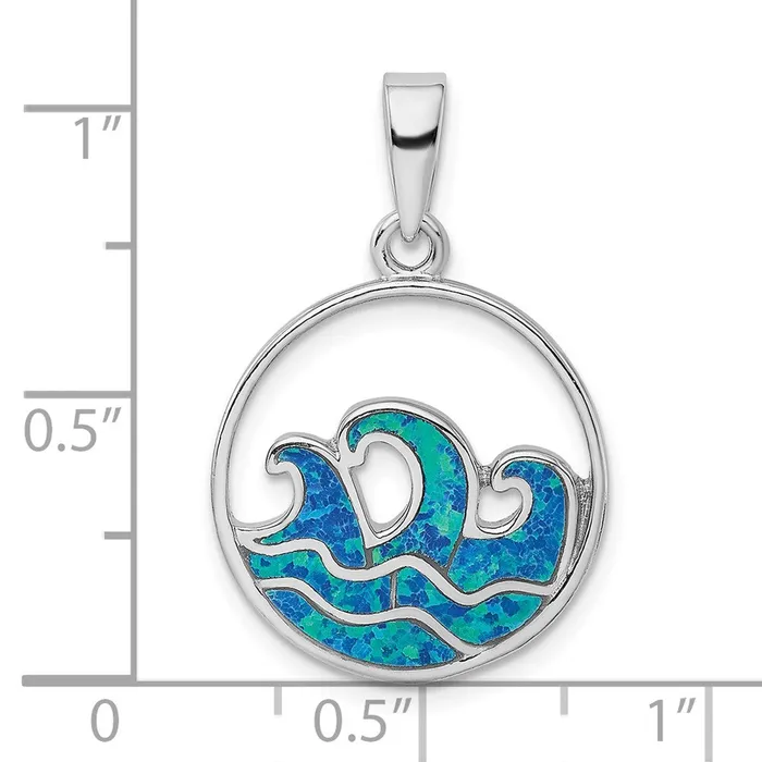 Necklaces TreasureFineJewelers Sterling Silver Rhodiumplated Blue Created Opal Wave Pendant