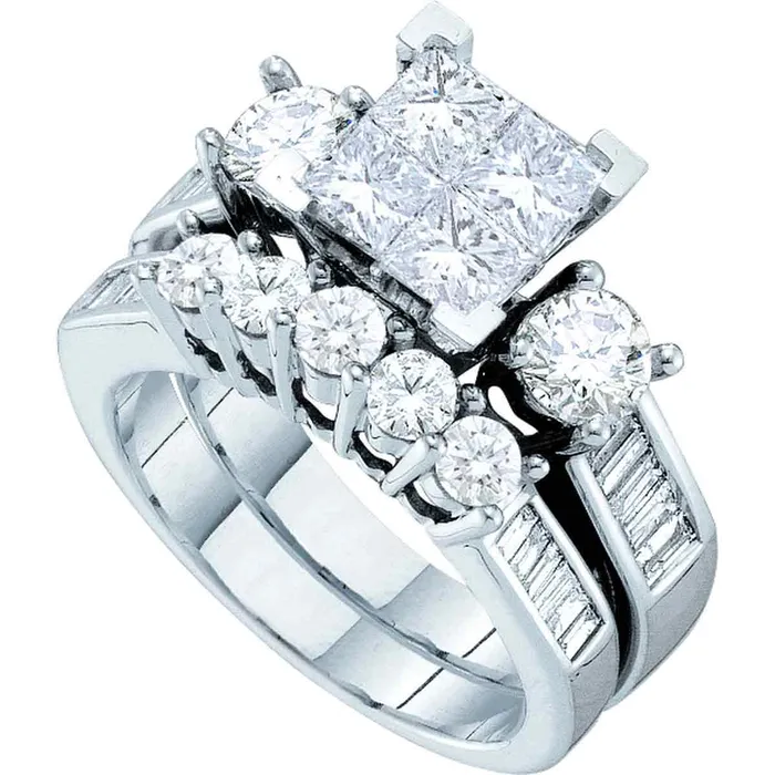 North Arrow Shop Rings 14kt white gold womens princess diamond bridal wedding engagement ring band set 1 12 cttw38018 North Arrow Shop Rings 14kt white gold womens princess diamond bridal wedding engagement ring band set 1 12 cttw38018
