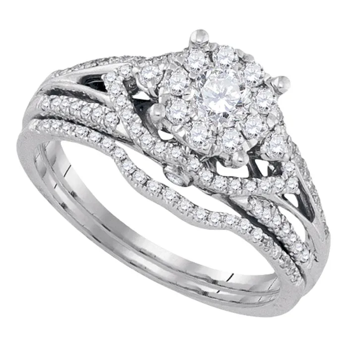 North Arrow Shop Rings 14kt white gold womens round diamond cluster bridal wedding engagement ring band set 34 cttw86756 North Arrow Shop Rings 14kt white gold womens round diamond cluster bridal wedding engagement ring band set 34 cttw86756