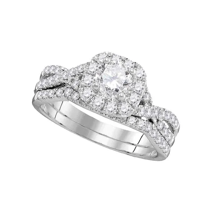 North Arrow Shop Rings 14kt white gold womens round diamond halo twist bridal wedding engagement ring band set 100 cttw106393 North Arrow Shop Rings 14kt white gold womens round diamond halo twist bridal wedding engagement ring band set 100 cttw106393