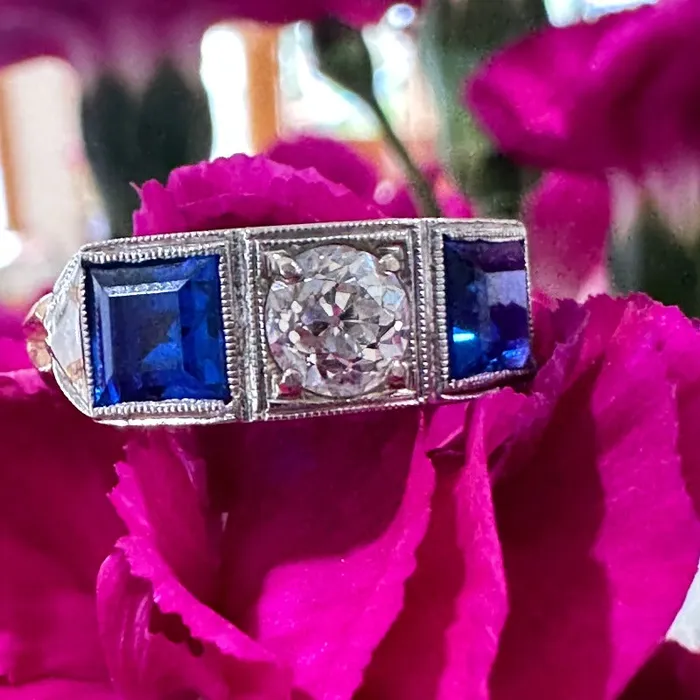 ONeills Estate Jewelry Rings 14 Karat White Yellow Gold Diamond Synthetic Sapphire Ring 54100133 ONeills Estate Jewelry Rings 14 Karat White Yellow Gold Diamond Synthetic Sapphire Ring 54100133