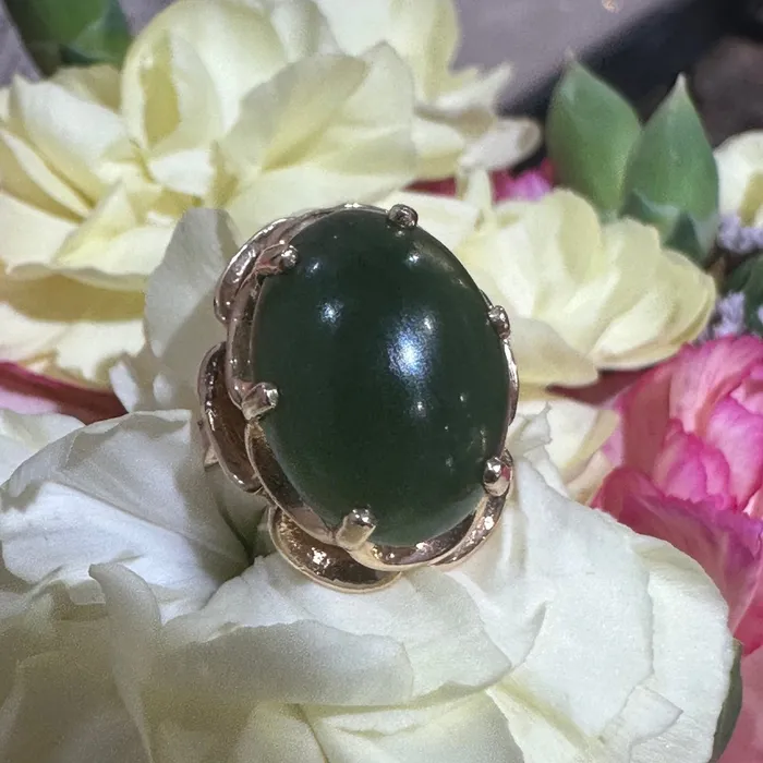 ONeills Estate Jewelry Rings 14 Karat Yellow Gold Jade Ring 20002143