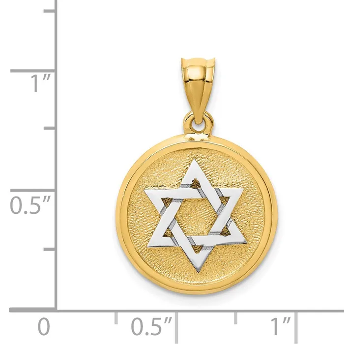 Rings 14k Twotone Solid Satin Finish Flat Back Star of David Disc Charm TreasureFineJewelers