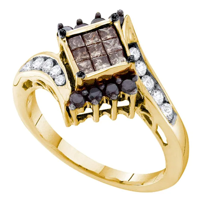 Rings North Arrow Shop 14kt yellow gold womens princess brown color enhanced diamond cluster ring 34 cttw53628 Rings North Arrow Shop 14kt yellow gold womens princess brown color enhanced diamond cluster ring 34 cttw53628