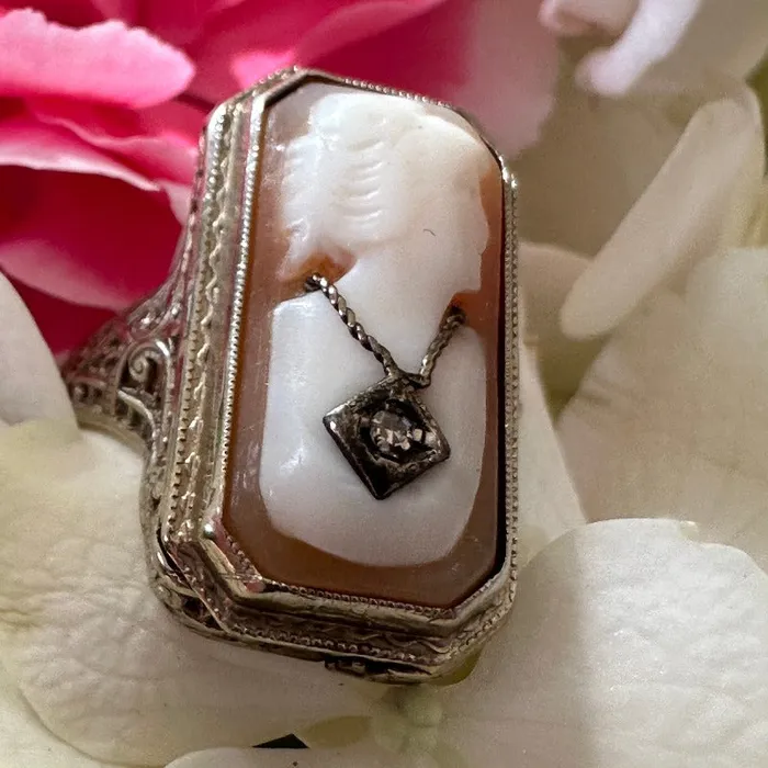 Rings ONeills Estate Jewelry 14 Karat White Gold Art Deco Cameo Ring 54600293