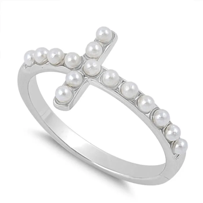 Rings Pearl Cross Ring 925 Sterling Silver with Jewelry Gift Box North Arrow Shop Rings Pearl Cross Ring 925 Sterling Silver with Jewelry Gift Box North Arrow Shop