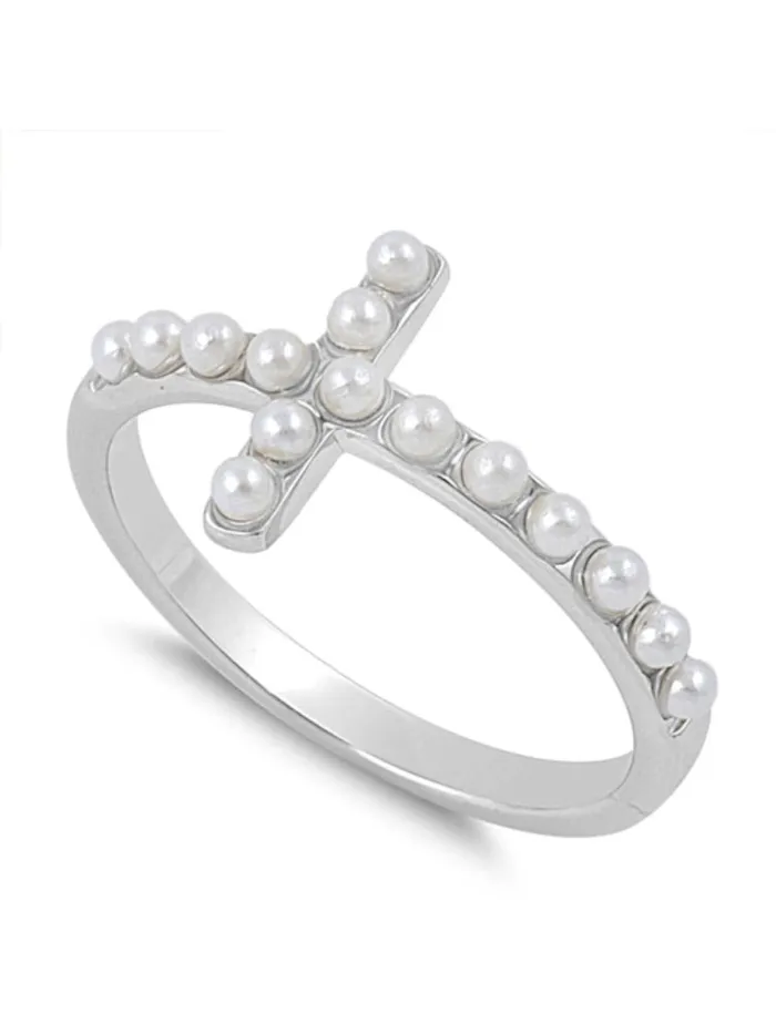 Rings Pearl Cross Ring 925 Sterling Silver with Jewelry Gift Box North Arrow Shop Rings Pearl Cross Ring 925 Sterling Silver with Jewelry Gift Box North Arrow Shop
