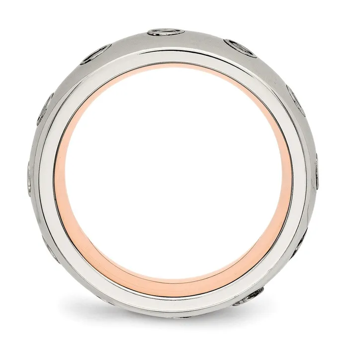 Rings Stainless Steel Polished Rose IPplated Inside wCZ Half Round 7mm Band TreasureFineJewelers
