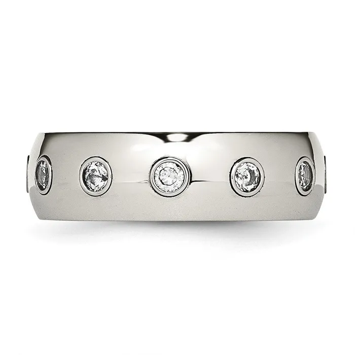Rings Stainless Steel Polished Rose IPplated Inside wCZ Half Round 7mm Band TreasureFineJewelers