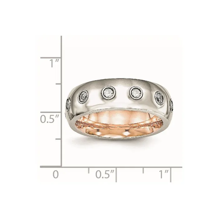Rings Stainless Steel Polished Rose IPplated Inside wCZ Half Round 7mm Band TreasureFineJewelers