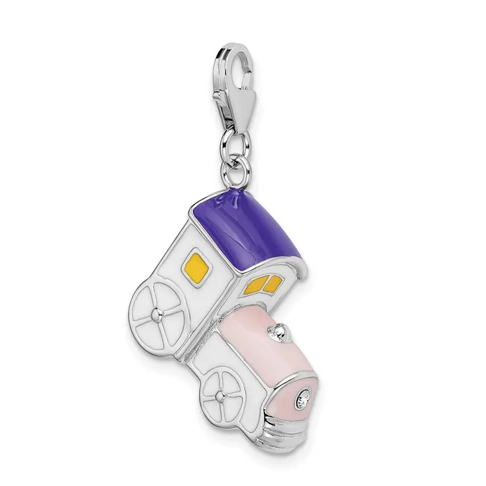 Rings Sterling Silver Amore La Vita Rhodiumplated 3D Enameled Train Charm TreasureFineJewelers