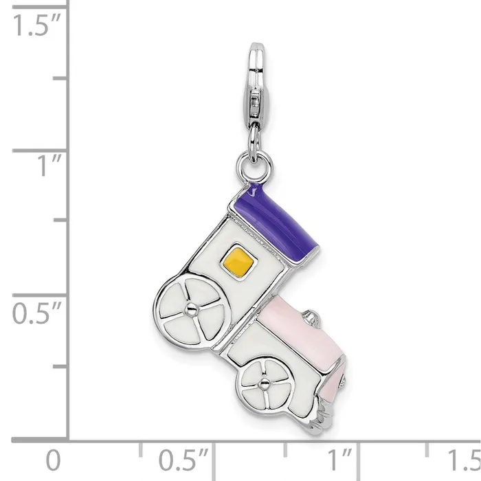 Rings Sterling Silver Amore La Vita Rhodiumplated 3D Enameled Train Charm TreasureFineJewelers
