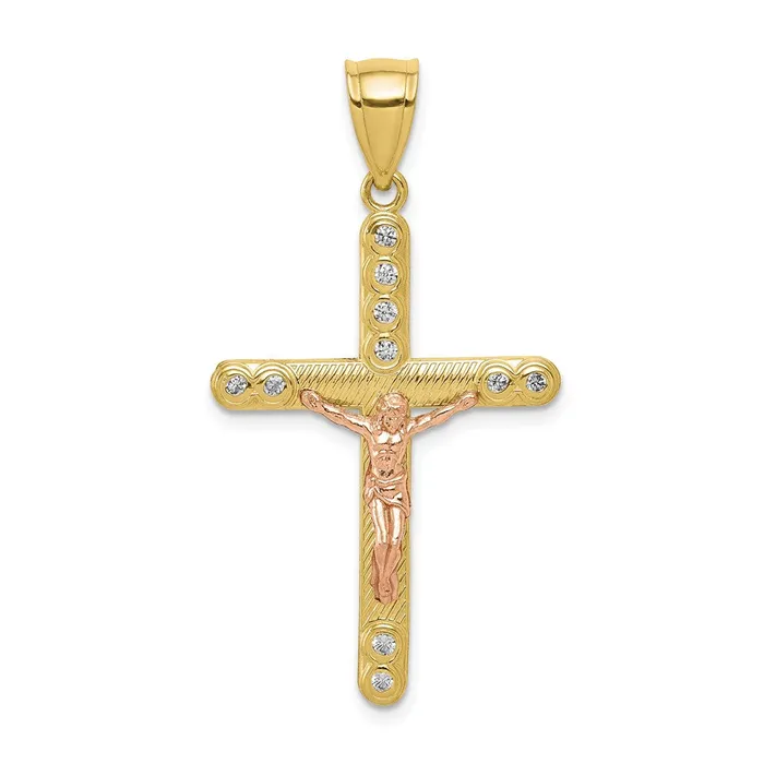 Rings TreasureFineJewelers 10k Twotone CZ Crucifix Pendant