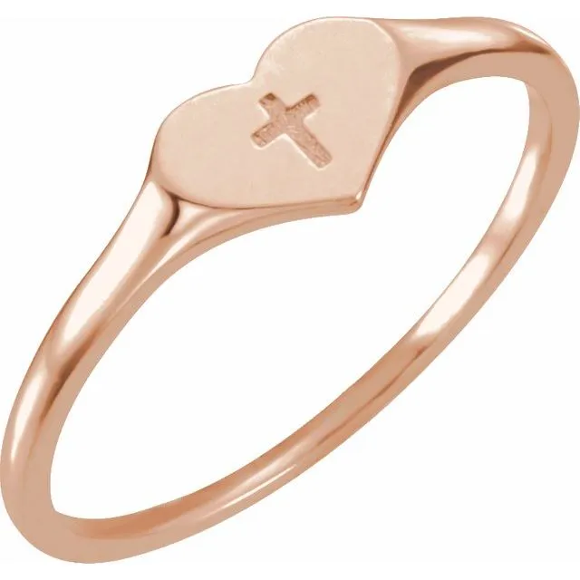 Rings TreasureFineJewelers 14K Rose Heart Cross Ring