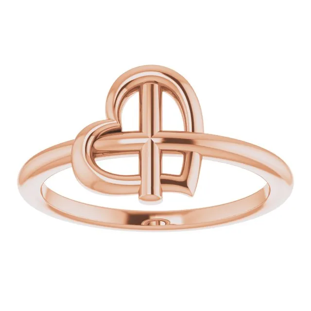 Rings TreasureFineJewelers 14K Rose Heart Cross Ring